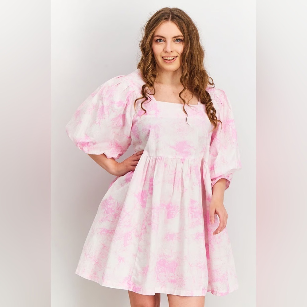 Tie Dye Puffed Sleeve Mini Dress